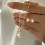 LATS 3 Pcs/Set Round Pearl Pendant Necklace For Women Exquisite Fashion Rhinestone Double  Earring Wedding Jewelry Set Gift - Image 7