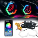 2PCS LED Angel Eyes RGB APP Bluetooth Hexagon Halo Rings For Car Scooter Motorcycle With Turn Signal Yellow 70MM 80MM 85MM 90MM