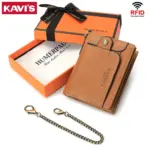 Real Leather Wallet for Men RFID Blocking Credit Card Holder Purse Male Short Bifold Zipper Coin Pocket with Anti-Theft Chain - Image 11