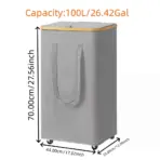 (60L/100L )Large Capacity Foldable Laundry Basket (60L/100L), Rectangular Dirty Clothes Hamper with Wheels, Detachable Liner - Image 10