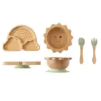 Baby Bamboo Wooden With Silicone Suction Tableware Children Cartoon Dinosaur Feeding Bowl Spoon Fork Set Kid Feeding Accessories - Image 10