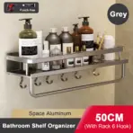 Punch-Free Bathroom Rack Bathroom Shelf Toilet Space Aluminum No Drill Hanging Rack Bathroom Organizer Hang On the Wall - Image 7