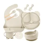 Food Grade Silicone Child Dish Set Baby Feeding Bowl Suction Plate Straw Cup Wooden Spoon Fork for Kids Tableware Toddler Dishes - Image 10
