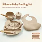 Food Grade Silicone Child Dish Set Baby Feeding Bowl Suction Plate Straw Cup Wooden Spoon Fork for Kids Tableware Toddler Dishes - Image 2