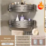1-2PCS Bathroom Corner Shelf with Plastic Hook Towel Bar No Drill Space Aluminum Shower Storage Rack Bathroom Organizer - Image 10