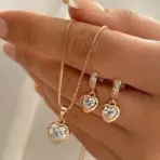 LATS 3 Pcs/Set Round Pearl Pendant Necklace For Women Exquisite Fashion Rhinestone Double  Earring Wedding Jewelry Set Gift - Image 8