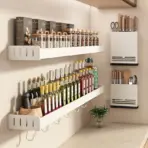 Wall Mounted Kitchen Condimenters Spice Rack Organizer Shelf Kitchen Storage Wall Shelf Organizers Hanging Hook Rack For Kitchen