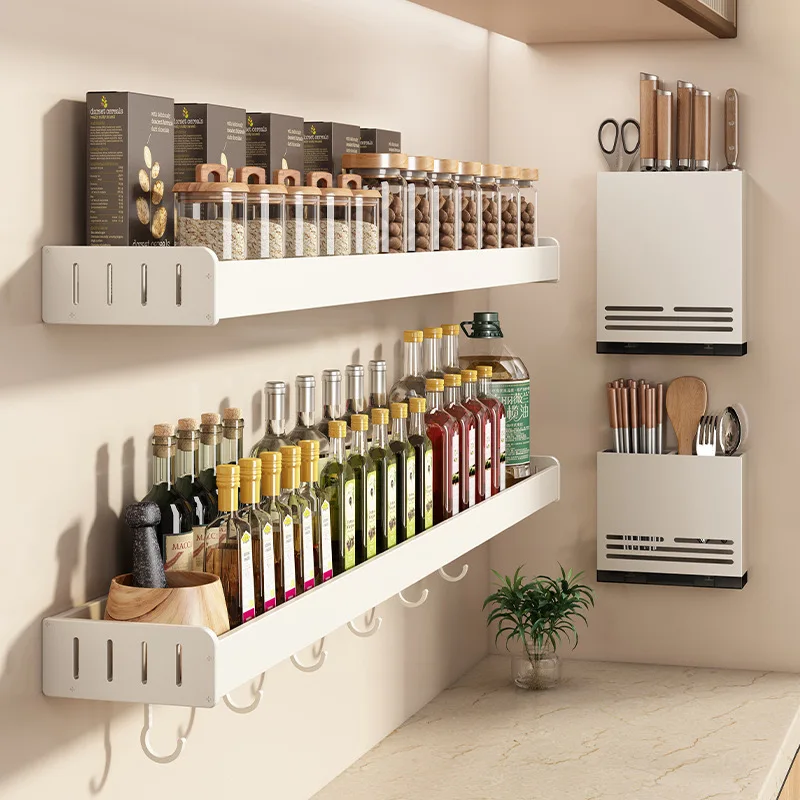 Sdd2811443ecc4862bf287a71eb9e0ea6G.webp Wall Mounted Kitchen Condimenters Spice Rack Organizer Shelf Kitchen Storage Wall Shelf Organizers Hanging Hook Rack For Kitchen - Image 1