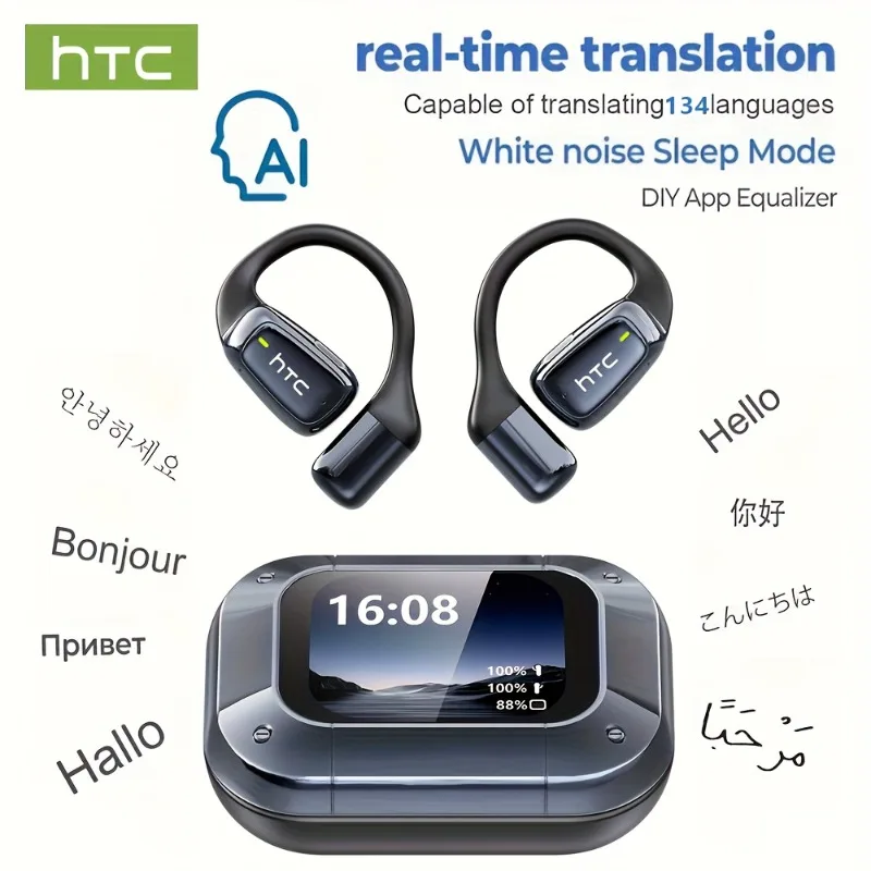 Sdd4ed793c82b41afa64b09f48ef125d4S.webp 【AI Translator Earbuds】HTC NE25 Bluetooth Earphones LCD Touch Screen Sport Wireless Headphones Long Life with HD Mic - Image 1