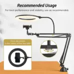 Ring Light with Stand and Phone Holder USB Ring Light with Clamp Overhead Camera Selfie Flexible Desk Tripod for Photography - Image 4