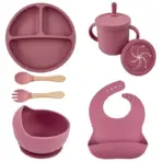 Food Grade Silicone Child Dish Set Baby Feeding Bowl Suction Plate Straw Cup Wooden Spoon Fork for Kids Tableware Toddler Dishes - Image 13