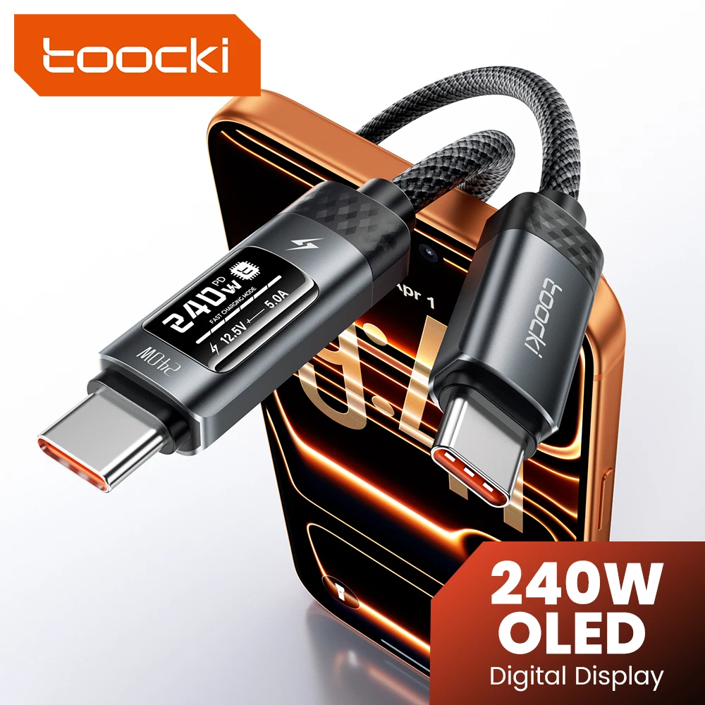 Sde987f1c1bab421a89399b5fc314b849n.webp Toocki X111 240W USB C Cable Fast Charging PD3.1 OLED Digital Display Type C to Type C Cable For Macbook iPhone 17 Samsung S25 - Image 1