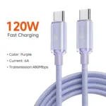  120W 6A Data Cable Fast Charging Cable USB Type-C Charge Cord For Samsung Xiaomi Huawei Phone Quick Charge Wire 0.25/1/1.5/2M