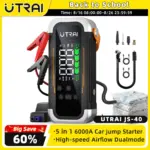 UTRAI 5 in 1 6000A Car Jump Starter 150PSI Air Pump PD30W Power Bank High-speed Airflow Dualmode For kayakingCar Battery Booster