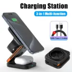 3 in 1 Foldable Charging Station Fast Magnetic Wireless Charger Stand for iPhone 17 16 15 14 13 12 Apple Watch 8 7 6 Airpods Pro - Image 2