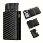 Men's Wallet with Zipper Coin Purse Automatic Pop-up Metal Credit Card Holder Minimalist RFID Blocking Business Card Wallet Idea