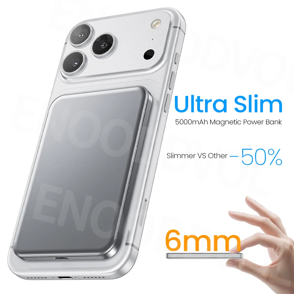 Se5e5be373ff646e3a689959acc0e6658Z.webp 0.3'' Ultra Slim Magnetic Power Bank 5000mAh Wireless Portable Charger Metal-Alloy Compatible with MagSafe for iPhone 17/16-12 - Image 1
