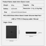 TIMEMORE Basic 2 Black Mirror Pour Over Coffee Scale Flow Rate Display Auto Timer Digit Kitchen Food Scale Espresso 0.1g/2kg - Image 2