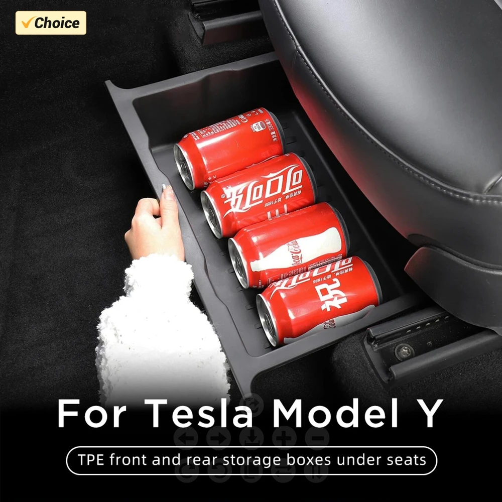 Se7612d7a0be04851939f9128bdd265bfV.webp TPE Under Seat Storage Box For Tesla Model Y Juniper 2025 Center Console Organizer Bin Front Backseat Bag Trash Tray Accessories - Image 1