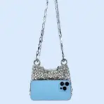 Silver Shiny Bag Handmade Woven Beaded Sequin Bag Mobile Phone Bag Long Shoulder Strap Single Shoulder Crossbody Bag for Women - Image 3