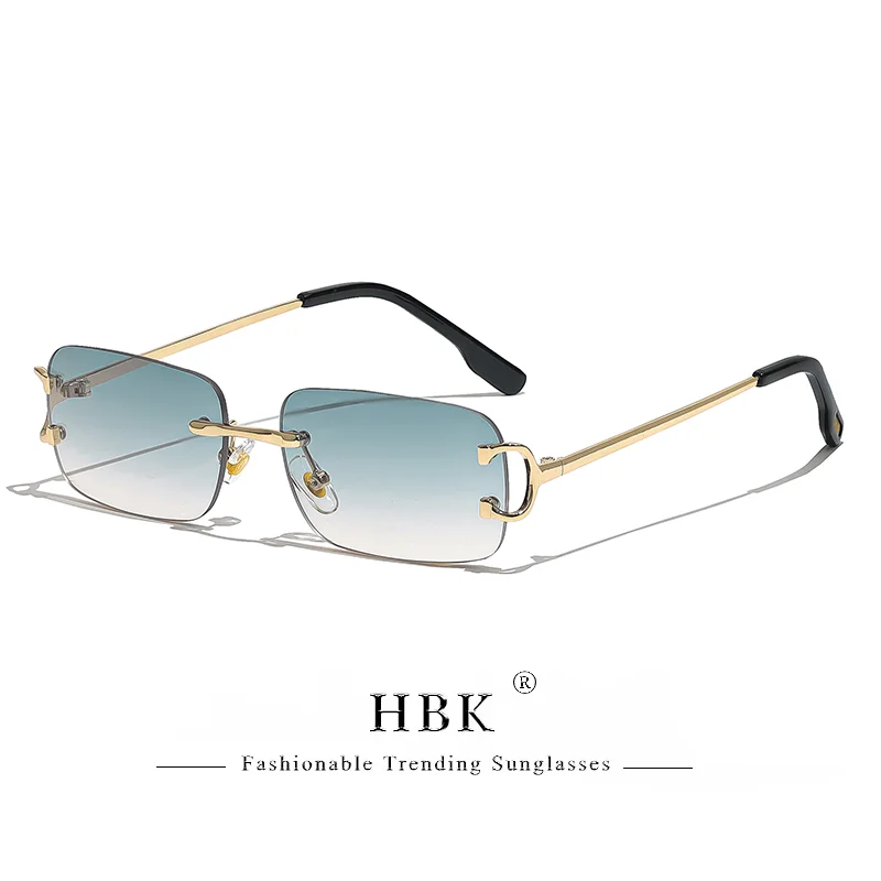 Sec961e692017463eaf57b4dbaaf39b57H.webp HBK Retro Rimless Sunglasses For Women Men Small Square Gold Frame Brand Design Tea Shades Rectangle UV400 Zonnebril Eyewear - Image 1