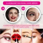 8inch 10X Magnifying LED Makeup Mirror with 3 Color Light Touch Switch Double Side USB Charging Desktop Vanity Cosmetic Mirror - Image 2