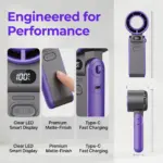 3600mAh Large Capacity Handheld Turbo Cooling Fan Foldable Mini Portable Fan 100 Wind Speed Adjustable High Speed Rechargeable