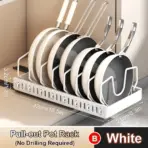 Under Cabinet Sliding Pots and Pans Organizer - Pull Out Kitchen Storage Tray with 8 Adjustable Dividers for Lids and Cookware - Image 7