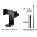 360° Rotating Phone Tripod Mount 1/4 Screw Phone Clip Holder Tripod Bluetooth Remote Extension Pole for iPhone Vlog 1/2/5 Pack - Image 16