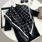 Hot Selling New 90 * 90 Women's Headscarf High-end Simple Black and White Polka Dot Printed Twill Silk Light Luxury Scarf - Image 2