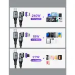 AUFU 16pin 180 Rotate Magnetic Cable 240W Fast Charging Micro USB Type C Cable For iPhone Xiaomi Samsung Magnet USB Phone Cable - Image 5
