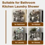 Punch-Free Bathroom Rack Bathroom Shelf Toilet Space Aluminum No Drill Hanging Rack Bathroom Organizer Hang On the Wall - Image 6