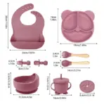 Food Grade Silicone Child Dish Set Baby Feeding Bowl Suction Plate Straw Cup Wooden Spoon Fork for Kids Tableware Toddler Dishes - Image 6