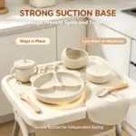 Food Grade Silicone Child Dish Set Baby Feeding Bowl Suction Plate Straw Cup Wooden Spoon Fork for Kids Tableware Toddler Dishes