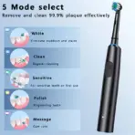 Round Rotating Electric Toothbrush for Adults, Soft Bristles, 5 Cleaning Modes, USB Rechargeable, with 4/8 Replacement Heads - Image 2