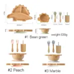 Baby Bamboo Wooden With Silicone Suction Tableware Children Cartoon Dinosaur Feeding Bowl Spoon Fork Set Kid Feeding Accessories - Image 6