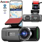 Dash Cam 4K UHD Recording Car Camera DVR Night Vision Video Recorder Built-In Wi-Fi Support GPS 24H Parking