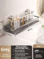 No Drill Suction Cup Suction Bathroom Rack Bathroom Shelf Toilet Space Aluminum Hanging Rack Bathroom Organizer Hang On The Wall - Image 12