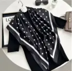 Hot Selling New 90 * 90 Women's Headscarf High-end Simple Black and White Polka Dot Printed Twill Silk Light Luxury Scarf - Image 9