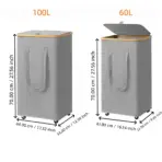 (60L/100L )Large Capacity Foldable Laundry Basket (60L/100L), Rectangular Dirty Clothes Hamper with Wheels, Detachable Liner - Image 5