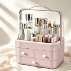 1pc Cosmetics Storage Box, Dust‑Proof Desktop Makeup Organizer with Drawer for Skin Care Products Household Vanity Storage - Image 4