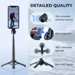 Magnetic Phone Holder 360° Rotation Pocket Selfie Stick With Bluetooth Remote Adjustable Desktop Stand for Live Streaming - Image 5