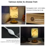 LED Square Decoration Table Lamps Simple Chinese Style Dimmable EU Plug Night Light Fabric Lampshade Bedroom Bedside Lights - Image 5