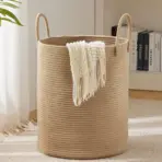 Large Storage Basket Tall Woven Decorative Laundry Hamper With Handles Foldable Cotton Rope for Clothes Kids Toys Living Room